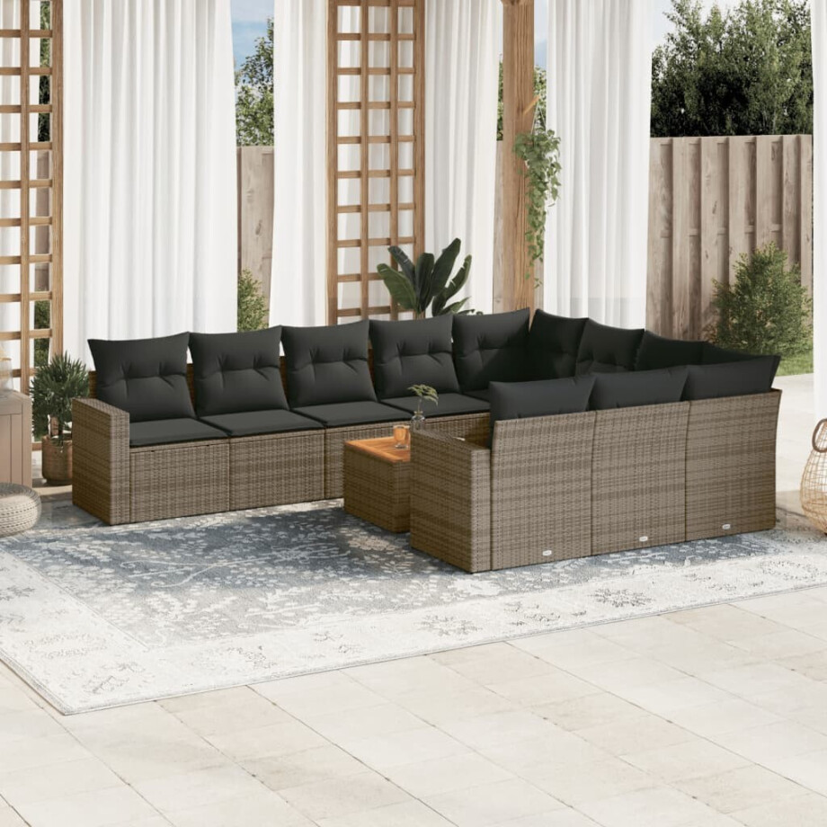 vidaXL 11-delige Loungeset met kussens poly rattan grijs afbeelding 1