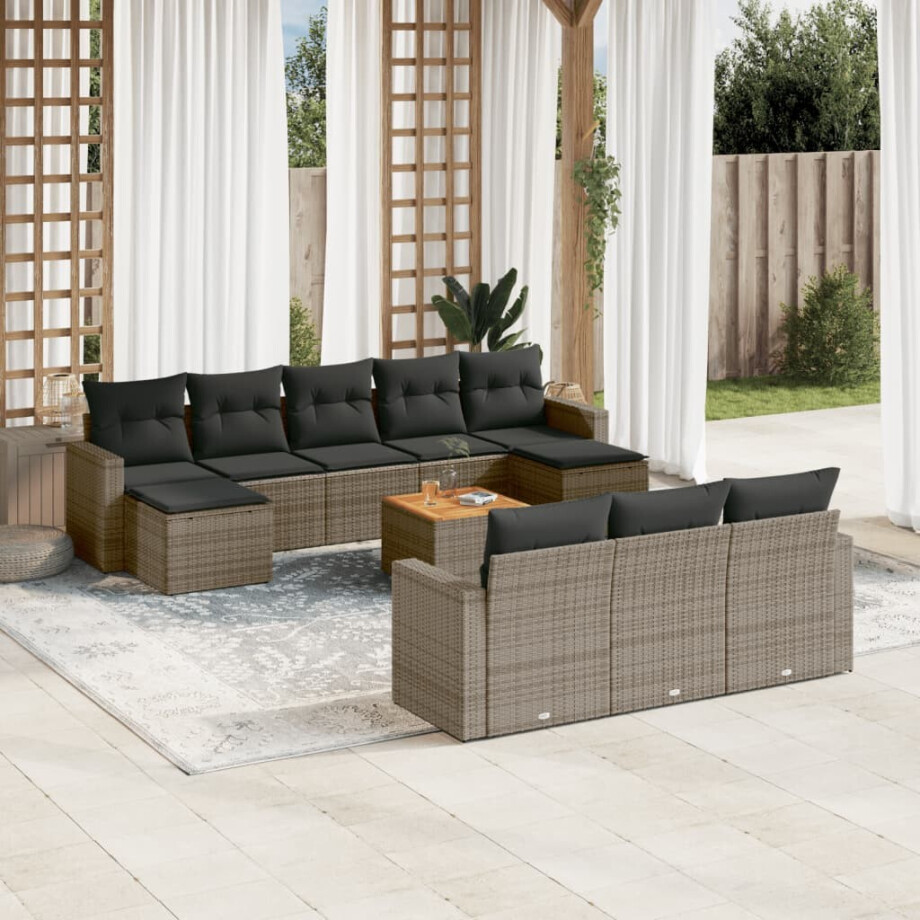 vidaXL 11-delige Loungeset met kussens poly rattan grijs afbeelding 1