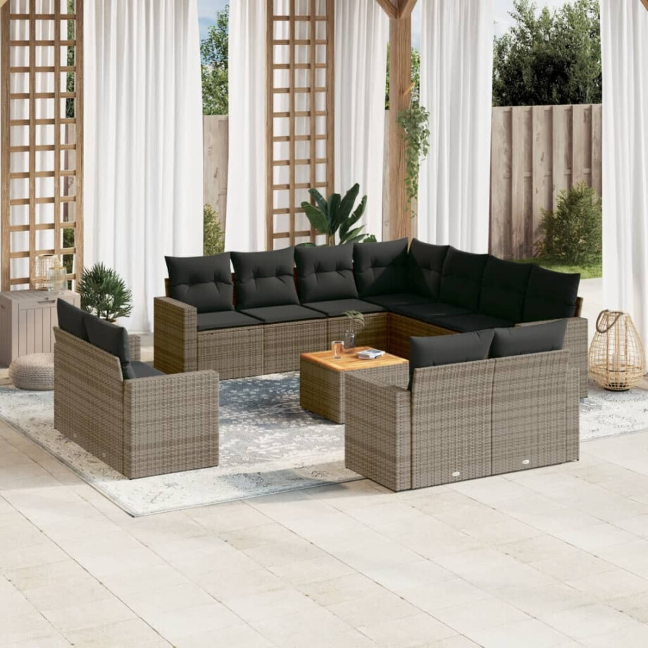 vidaXL 12-delige Loungeset met kussens poly rattan grijs afbeelding 1