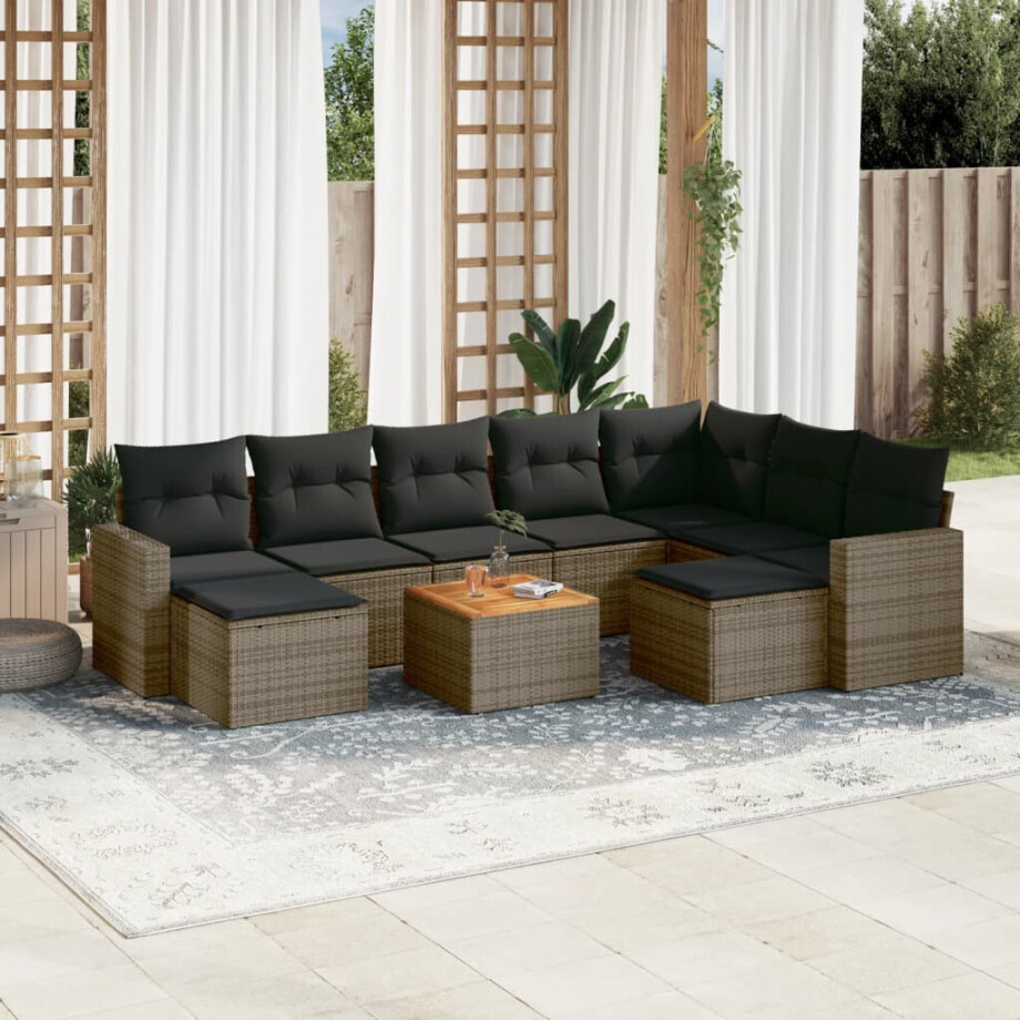 vidaXL 10-delige Loungeset met kussens poly rattan grijs vidaXL 10-delige Loungeset met kussens poly rattan grijs afbeelding 1