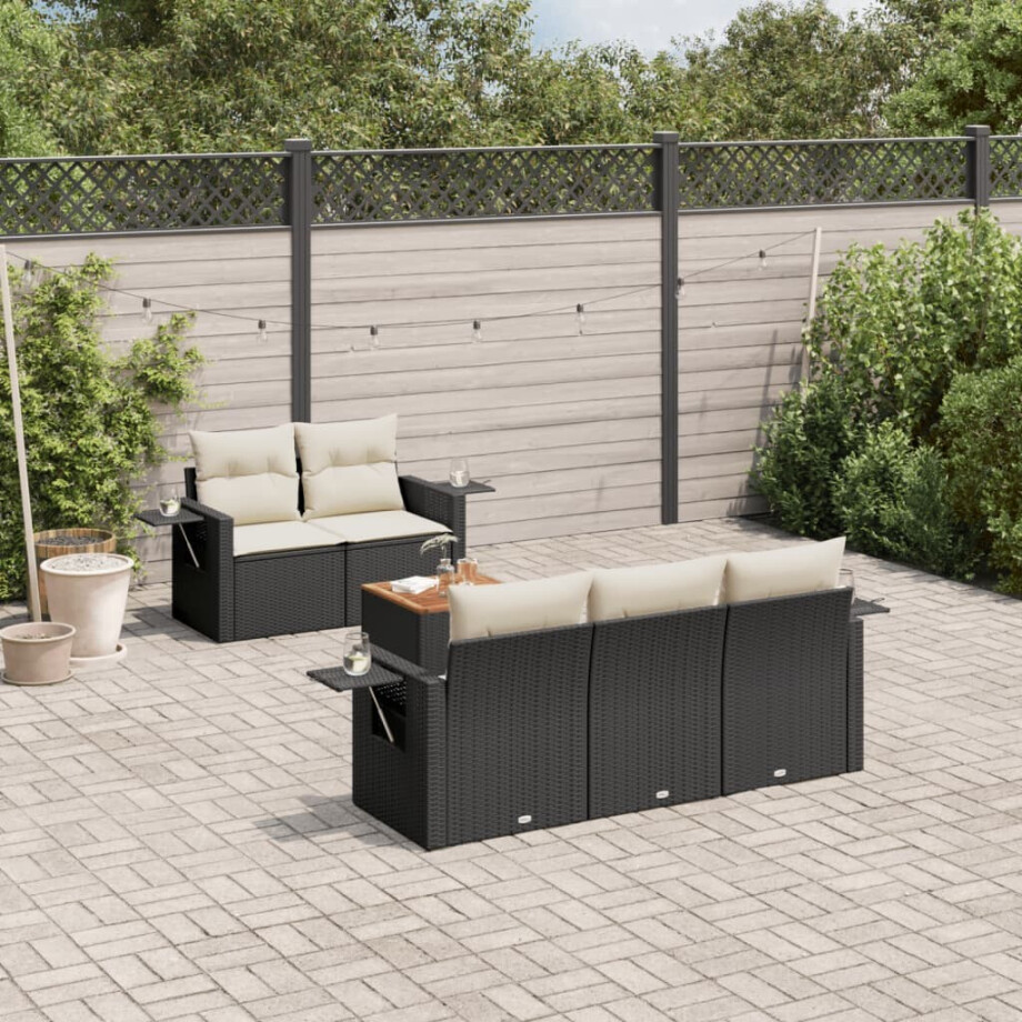 vidaXL 6-delige Loungeset met kussens poly rattan zwart afbeelding 1