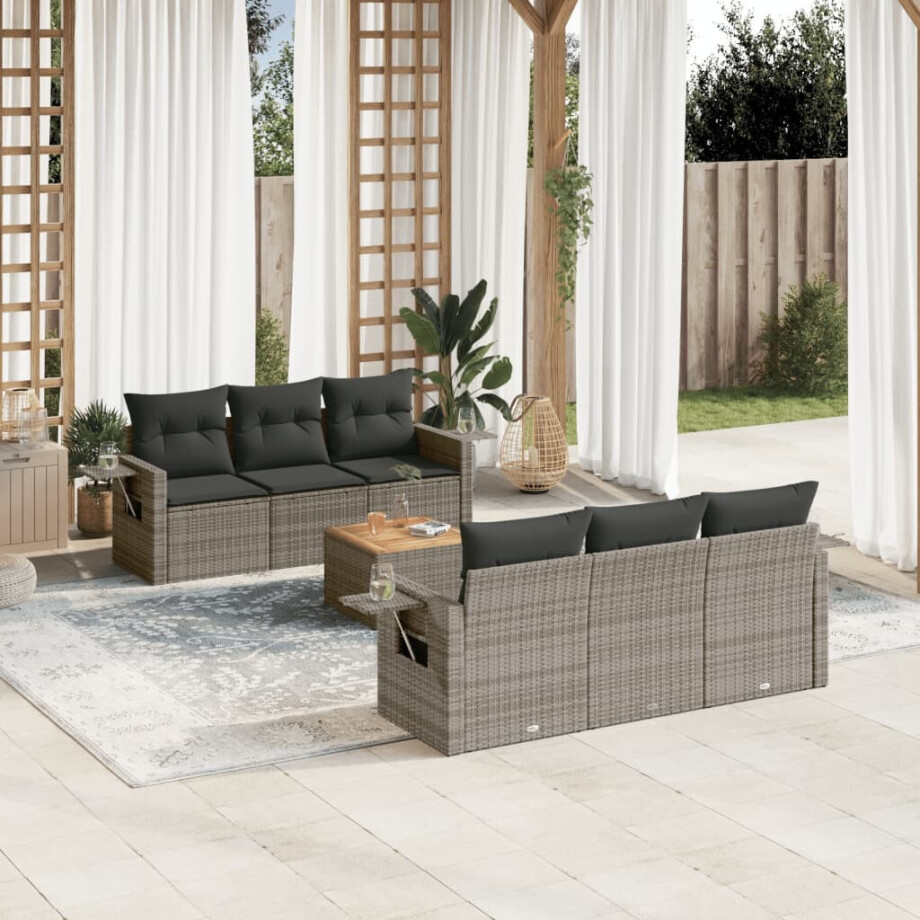 vidaXL 7-delige Loungeset met kussens poly rattan grijs afbeelding 1