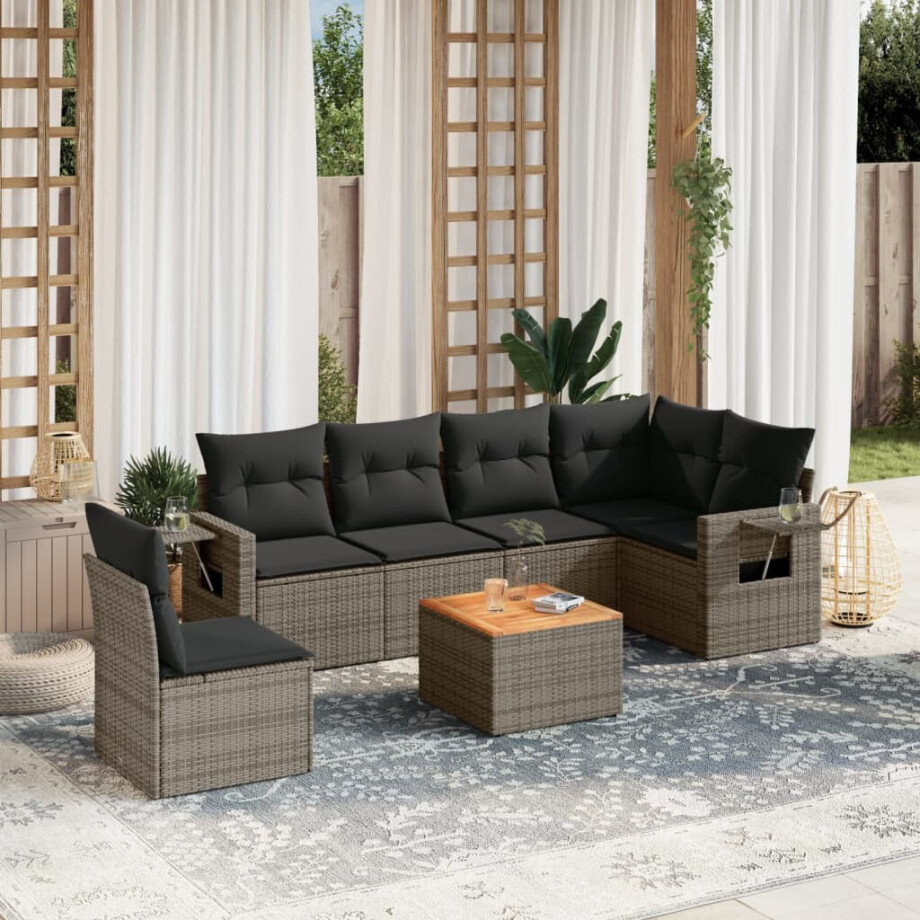 vidaXL 7-delige Loungeset met kussens poly rattan grijs vidaXL 7-delige Loungeset met kussens poly rattan grijs afbeelding 1