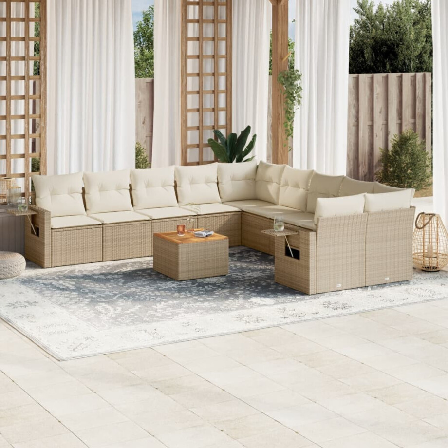 vidaXL 11-delige Tuinset met kussens poly rattan beige vidaXL 11-delige Tuinset met kussens poly rattan beige afbeelding 1