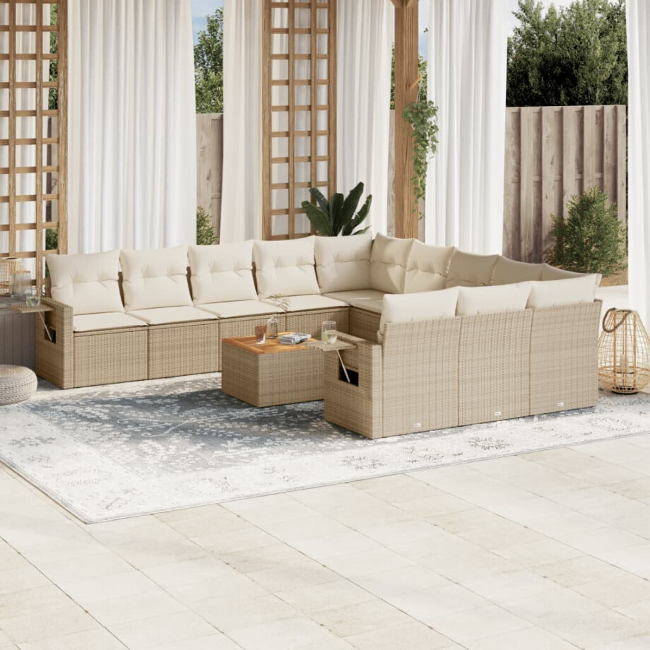 vidaXL 12-delige Loungeset met kussens poly rattan beige vidaXL 12-delige Loungeset met kussens poly rattan beige afbeelding 1