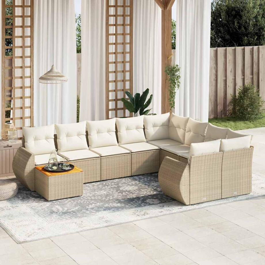 vidaXL 10-delige Loungeset met kussens poly rattan beige vidaXL 10-delige Loungeset met kussens poly rattan beige afbeelding 1