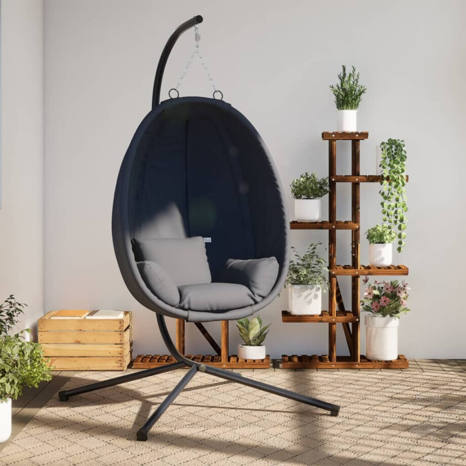 vidaXL Hangende Egg Chair met standaard antraciet stof en staal afbeelding 1