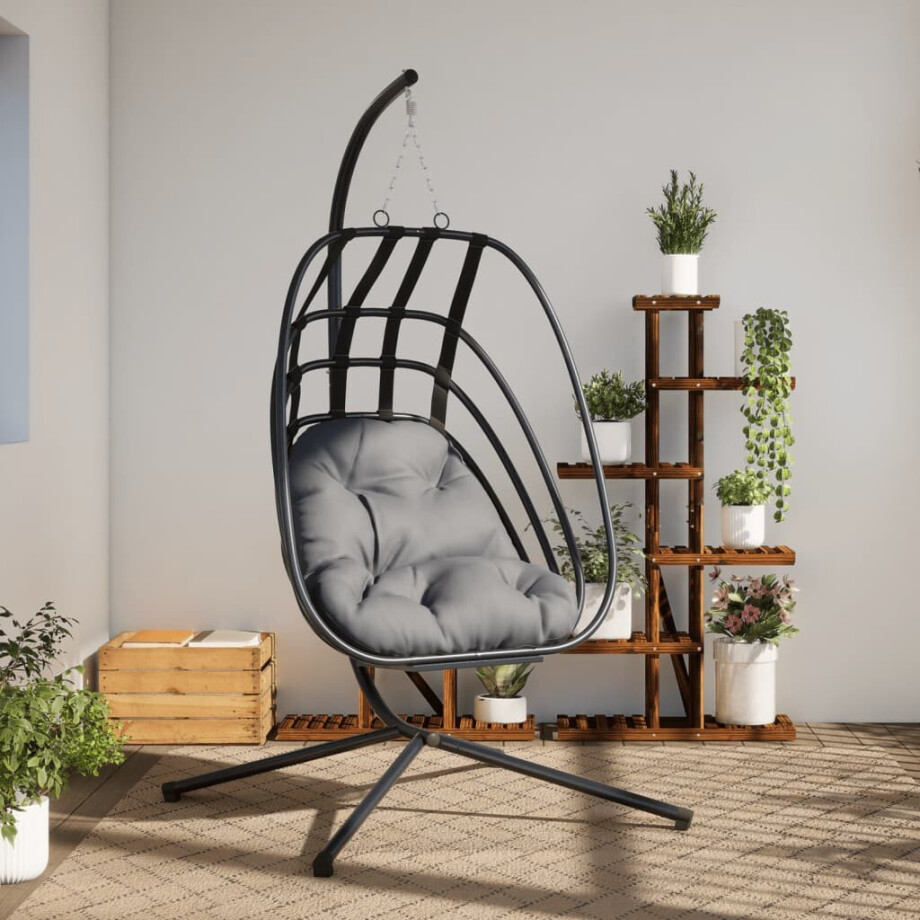 vidaXL Hangende Egg Chair met standaard antraciet staal afbeelding 1