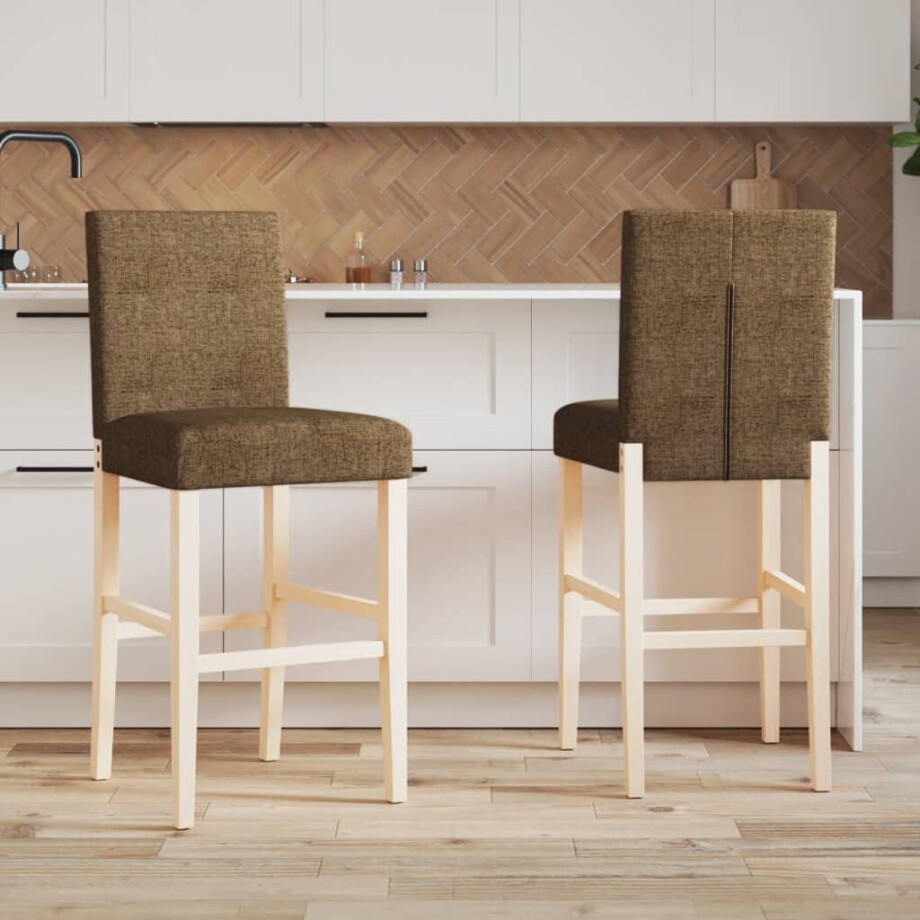 vidaXL Barstoelen 2 st massief rubberhout en stof vidaXL Barstoelen 2 st massief rubberhout en stof afbeelding 1