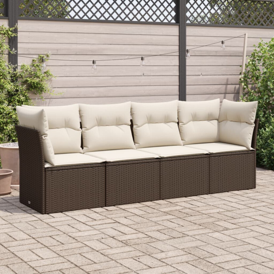 vidaXL 4-delige Loungeset met kussens poly rattan bruin afbeelding 1