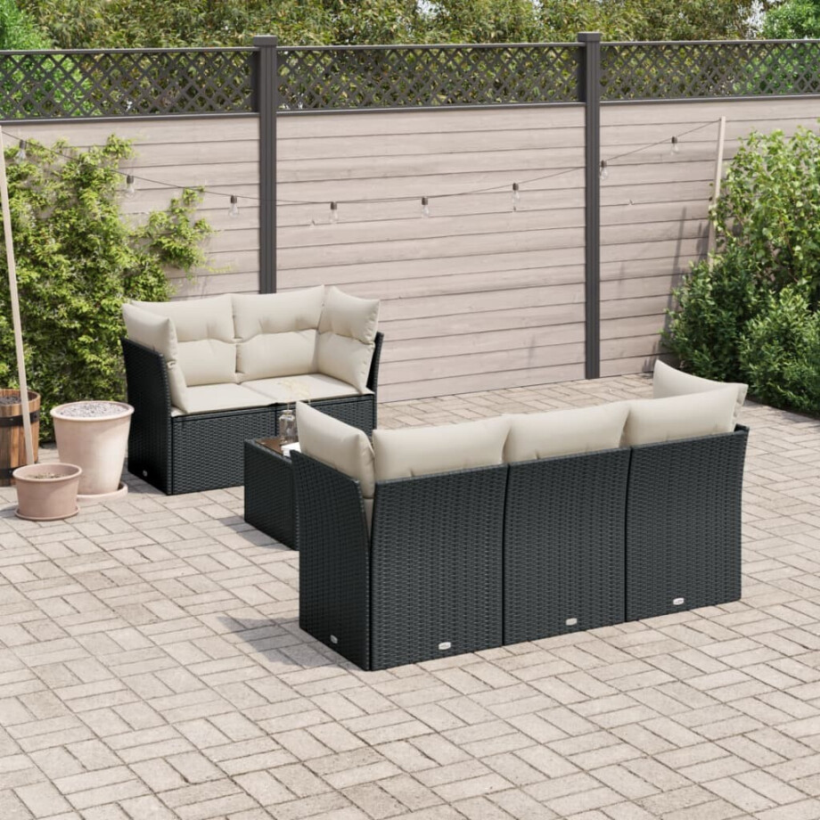 vidaXL 6-delige Loungeset met kussens poly rattan zwart afbeelding 1
