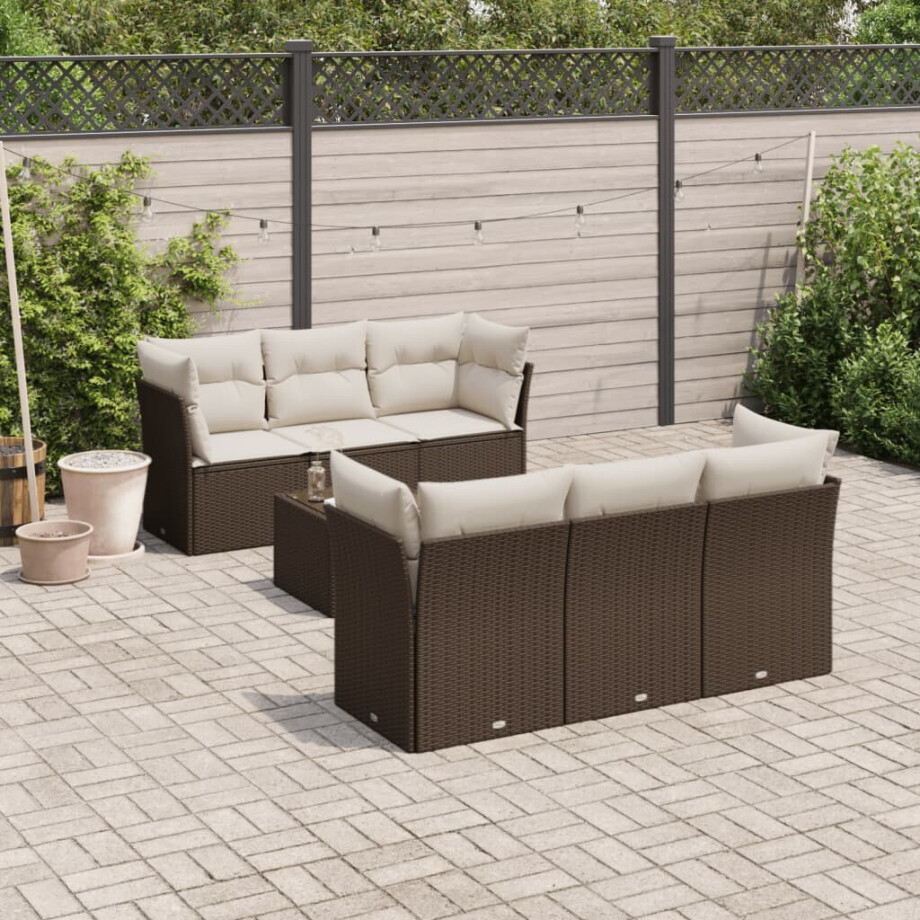 vidaXL 7-delige Loungeset met kussens poly rattan bruin afbeelding 1