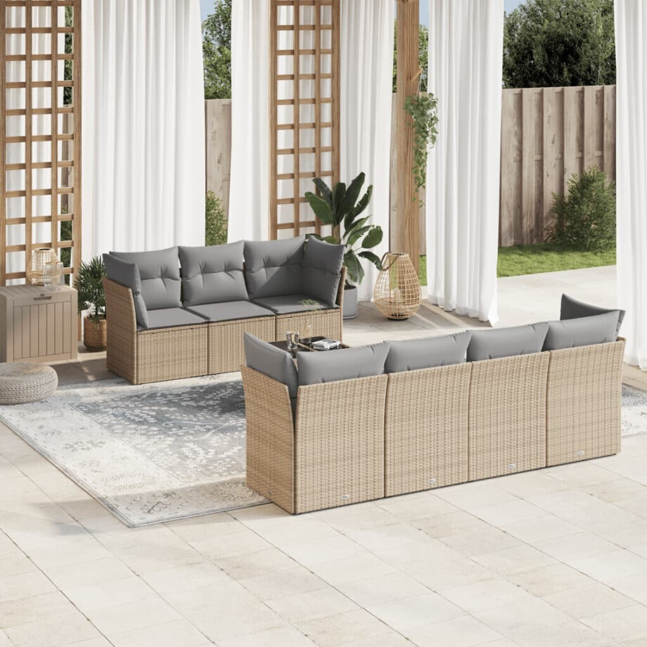vidaXL 8-delige Loungeset met kussens poly rattan beige vidaXL 8-delige Loungeset met kussens poly rattan beige afbeelding 1