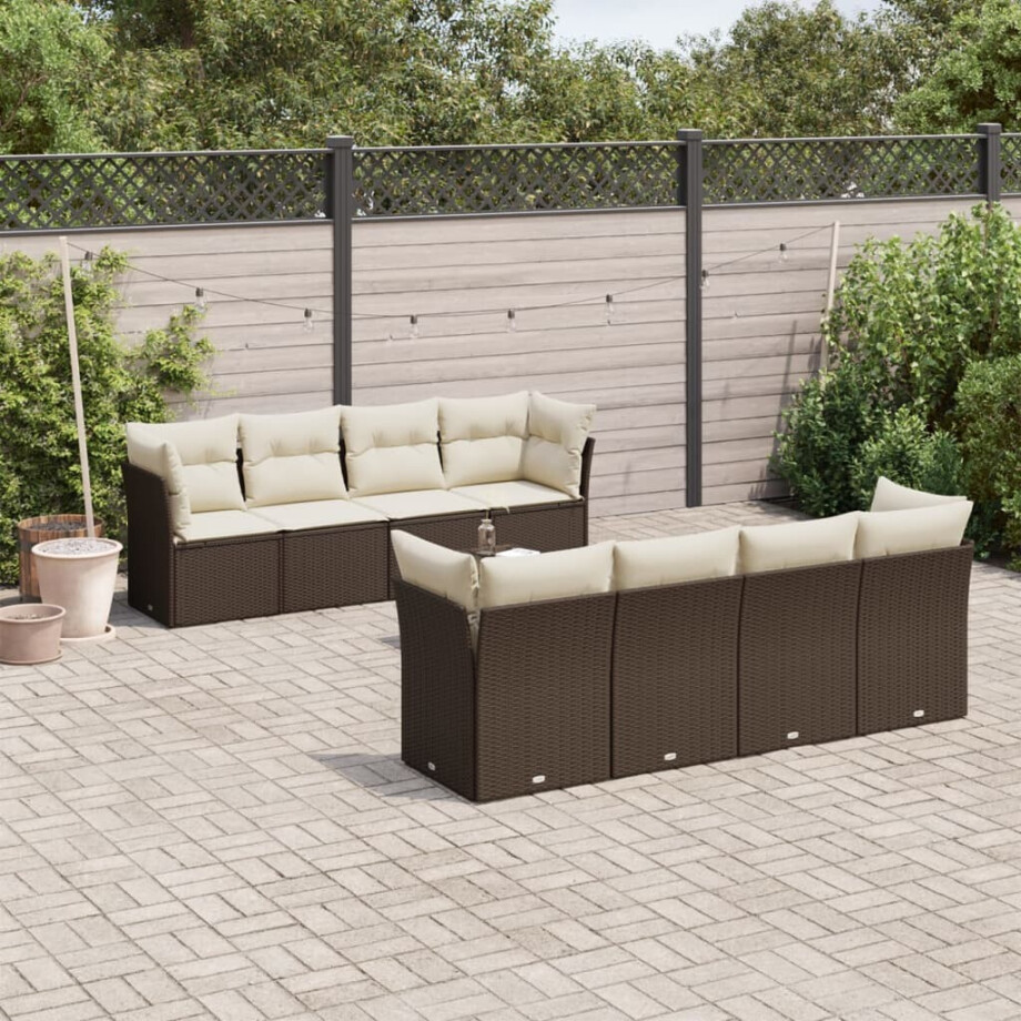 vidaXL 9-delige Loungeset met kussens poly rattan bruin afbeelding 1