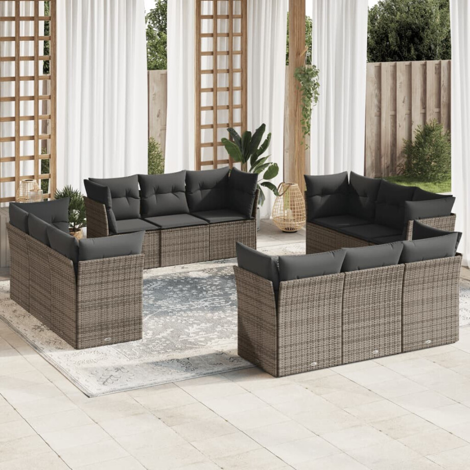 vidaXL 12-delige Loungeset met kussens poly rattan grijs vidaXL 12-delige Loungeset met kussens poly rattan grijs afbeelding 1