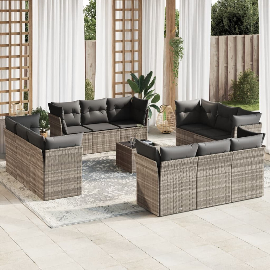 vidaXL 13-delige Loungeset met kussens poly rattan lichtgrijs vidaXL 13-delige Loungeset met kussens poly rattan lichtgrijs afbeelding 1
