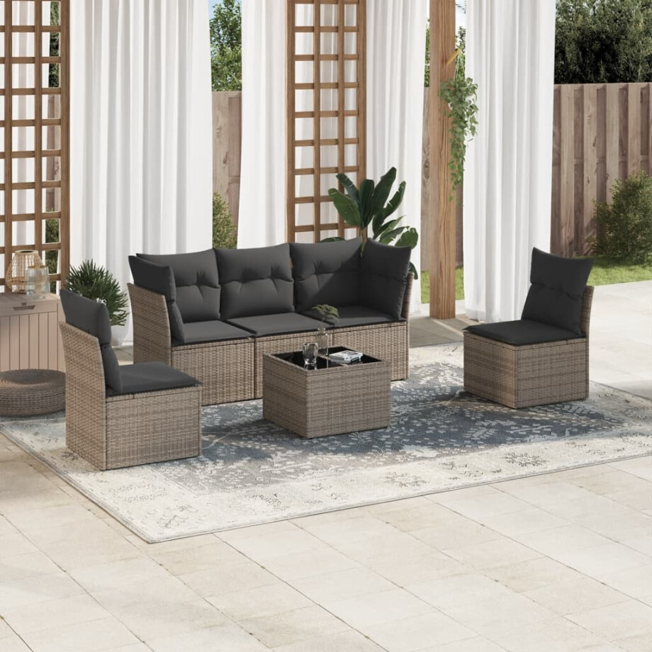 vidaXL 6-delige Loungeset met kussens poly rattan grijs vidaXL 6-delige Loungeset met kussens poly rattan grijs afbeelding 1