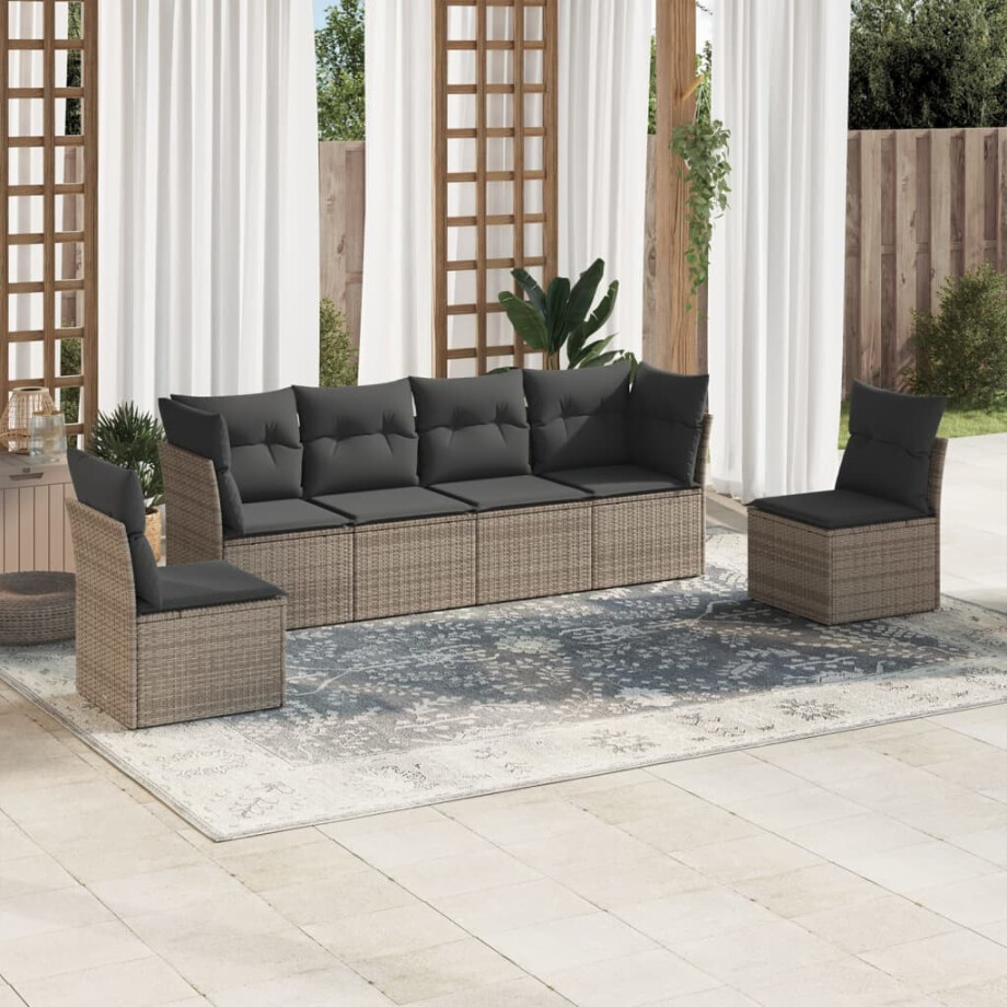 vidaXL 6-delige Loungeset met kussens poly rattan grijs vidaXL 6-delige Loungeset met kussens poly rattan grijs afbeelding 1