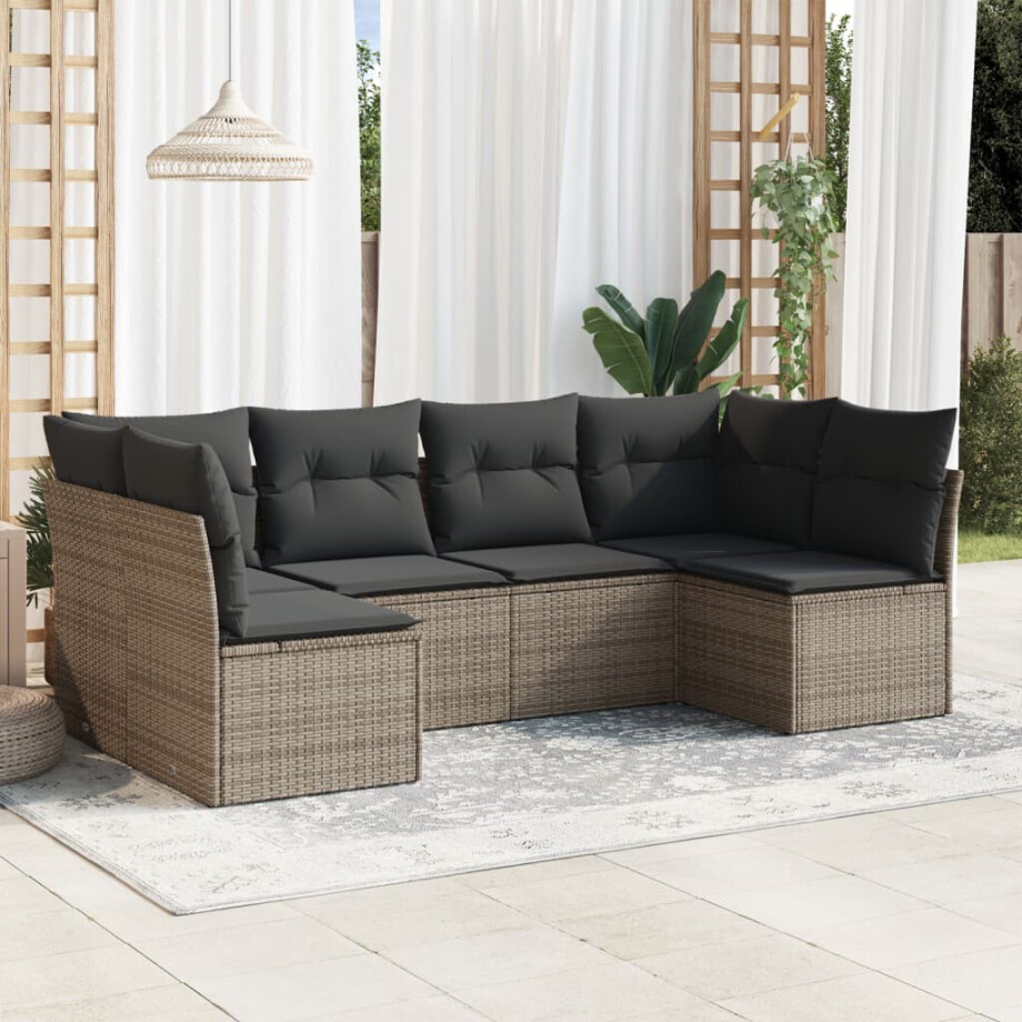 vidaXL 6-delige Loungeset met kussens poly rattan grijs vidaXL 6-delige Loungeset met kussens poly rattan grijs afbeelding 1