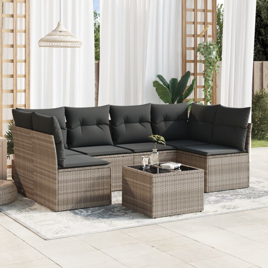 vidaXL 7-delige Loungeset met kussens poly rattan lichtgrijs vidaXL 7-delige Loungeset met kussens poly rattan lichtgrijs afbeelding 1