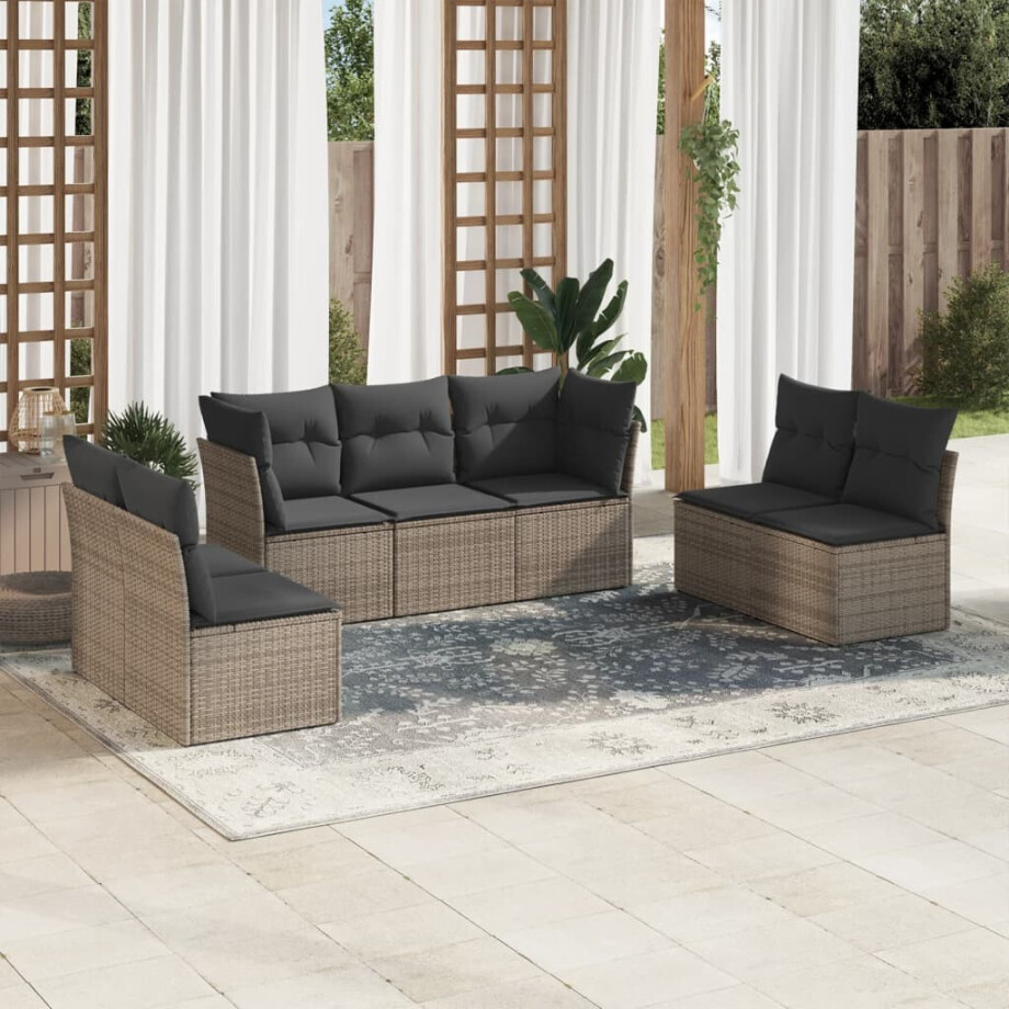 vidaXL 7-delige Loungeset met kussens poly rattan grijs vidaXL 7-delige Loungeset met kussens poly rattan grijs afbeelding 1