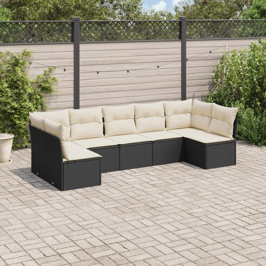 vidaXL 7-delige Loungeset met kussens poly rattan zwart vidaXL 7-delige Loungeset met kussens poly rattan zwart afbeelding 1