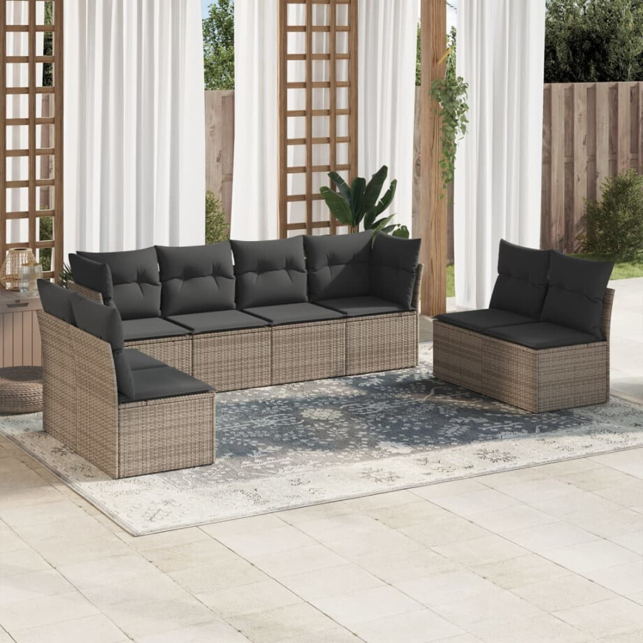 vidaXL 8-delige Loungeset met kussens poly rattan grijs vidaXL 8-delige Loungeset met kussens poly rattan grijs afbeelding 1