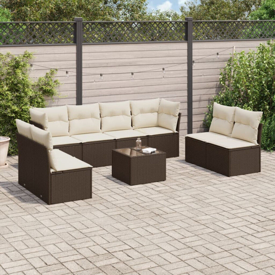 vidaXL 9-delige Loungeset met kussens poly rattan bruin afbeelding 1