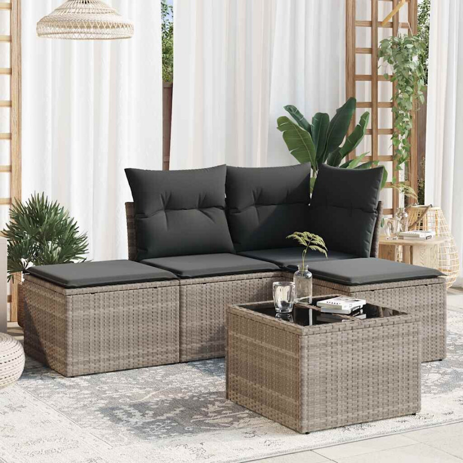 vidaXL 5-delige Loungeset met kussens poly rattan lichtgrijs vidaXL 5-delige Loungeset met kussens poly rattan lichtgrijs afbeelding 1