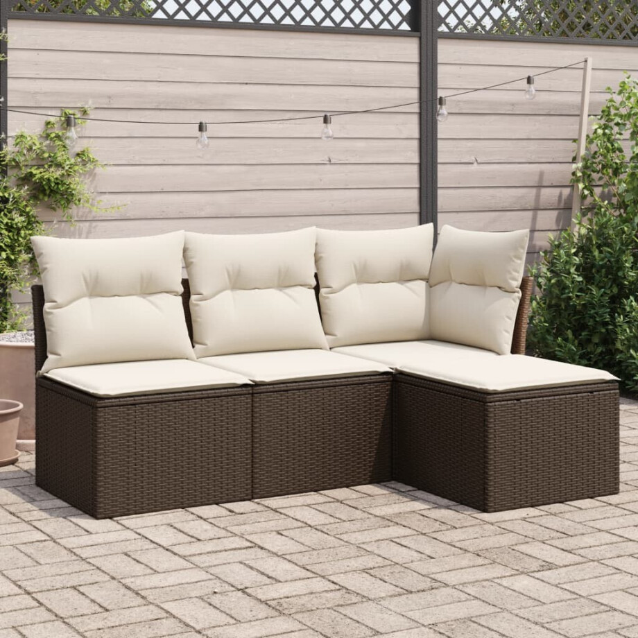 vidaXL 4-delige Loungeset met kussens poly rattan bruin afbeelding 1