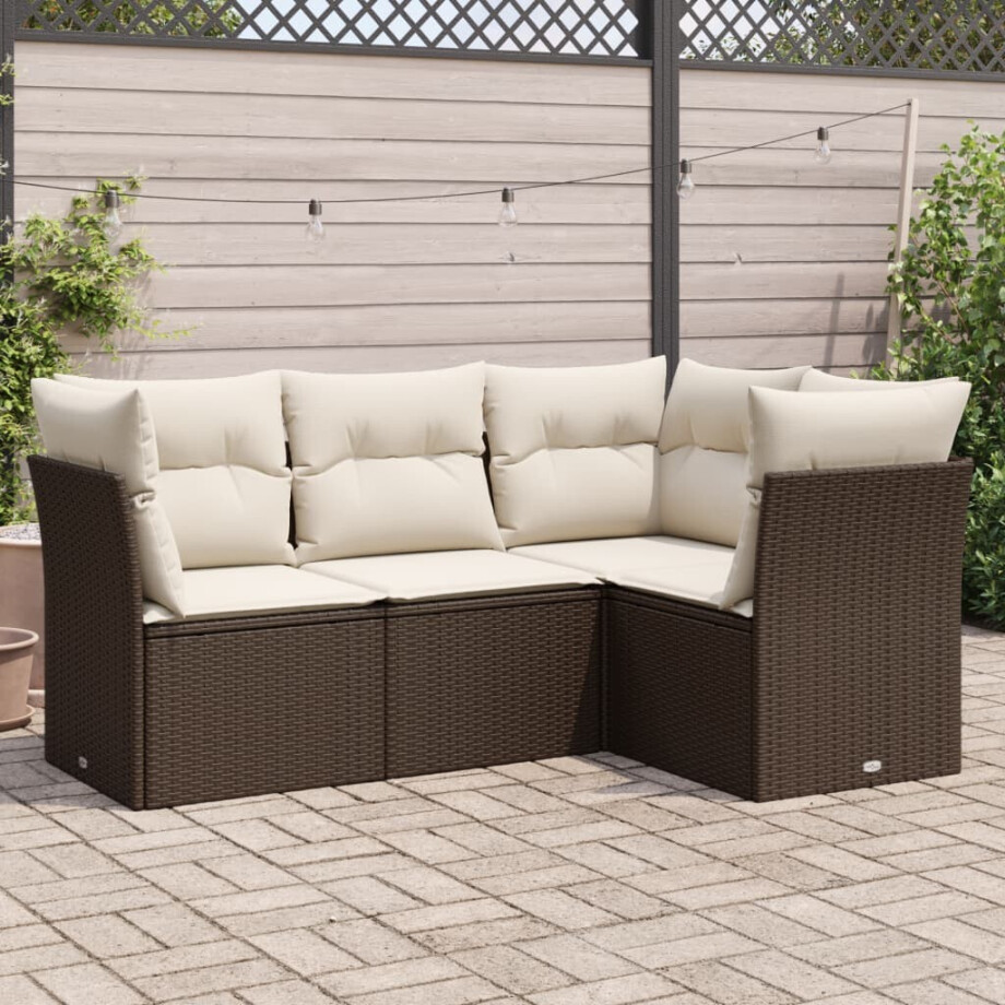 vidaXL 4-delige Loungeset met kussens poly rattan bruin afbeelding 1