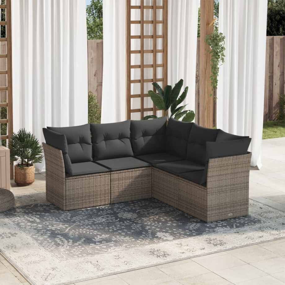 vidaXL 5-delige Loungeset met kussens poly rattan grijs vidaXL 5-delige Loungeset met kussens poly rattan grijs afbeelding 1