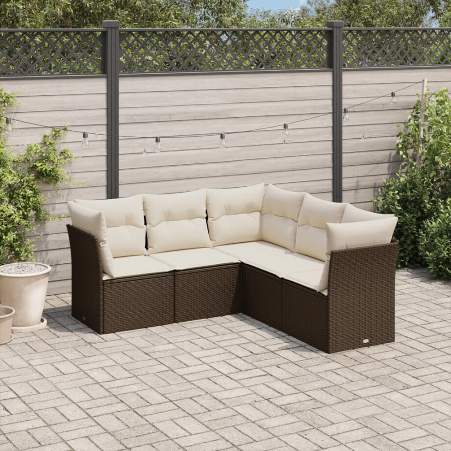 vidaXL 5-delige Loungeset met kussens poly rattan bruin afbeelding 1