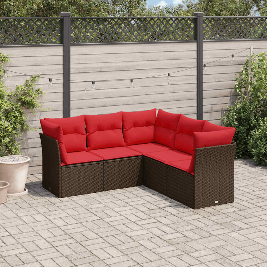 vidaXL 5-delige Loungeset met kussens poly rattan bruin afbeelding 1