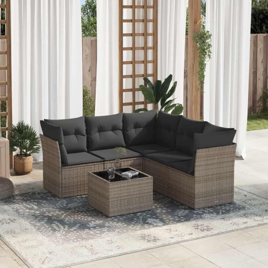 vidaXL 6-delige Loungeset met kussens poly rattan grijs vidaXL 6-delige Loungeset met kussens poly rattan grijs afbeelding 1