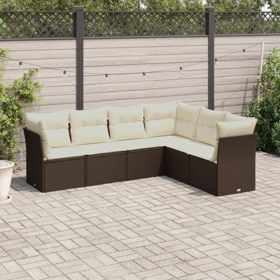 vidaXL 6-delige Loungeset met kussens poly rattan bruin afbeelding 1