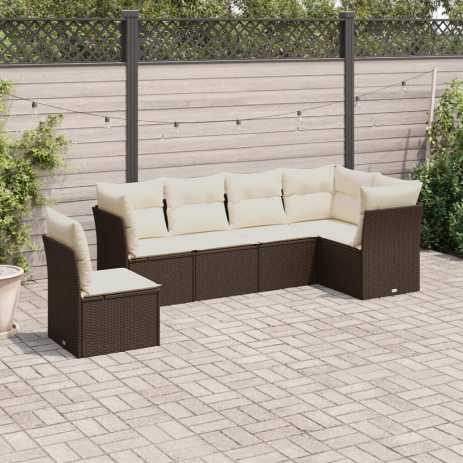 vidaXL 6-delige Loungeset met kussens poly rattan bruin afbeelding 1