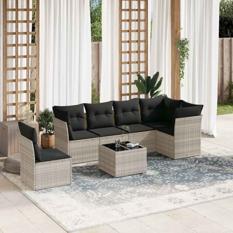 vidaXL 7-delige Loungeset met kussens poly rattan lichtgrijs vidaXL 7-delige Loungeset met kussens poly rattan lichtgrijs afbeelding 1