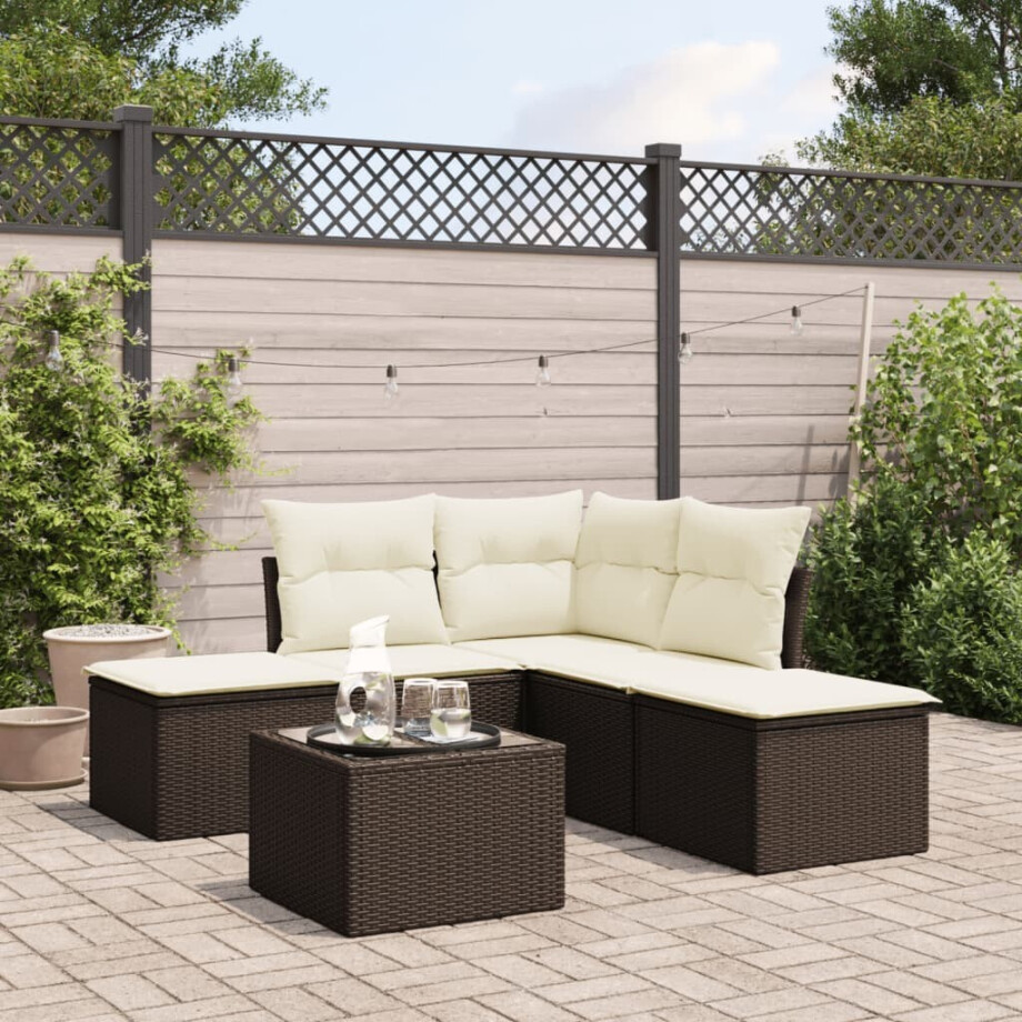 vidaXL 6-delige Loungeset met kussens poly rattan bruin afbeelding 1