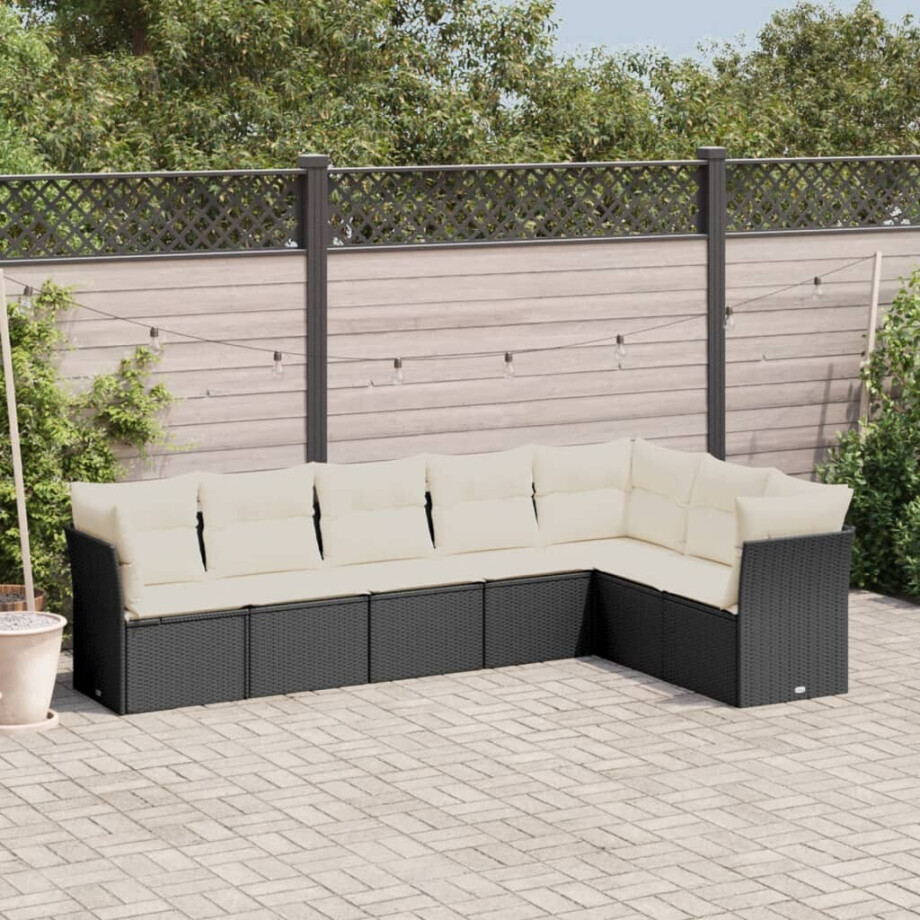 vidaXL 7-delige Loungeset met kussens poly rattan zwart vidaXL 7-delige Loungeset met kussens poly rattan zwart afbeelding 1