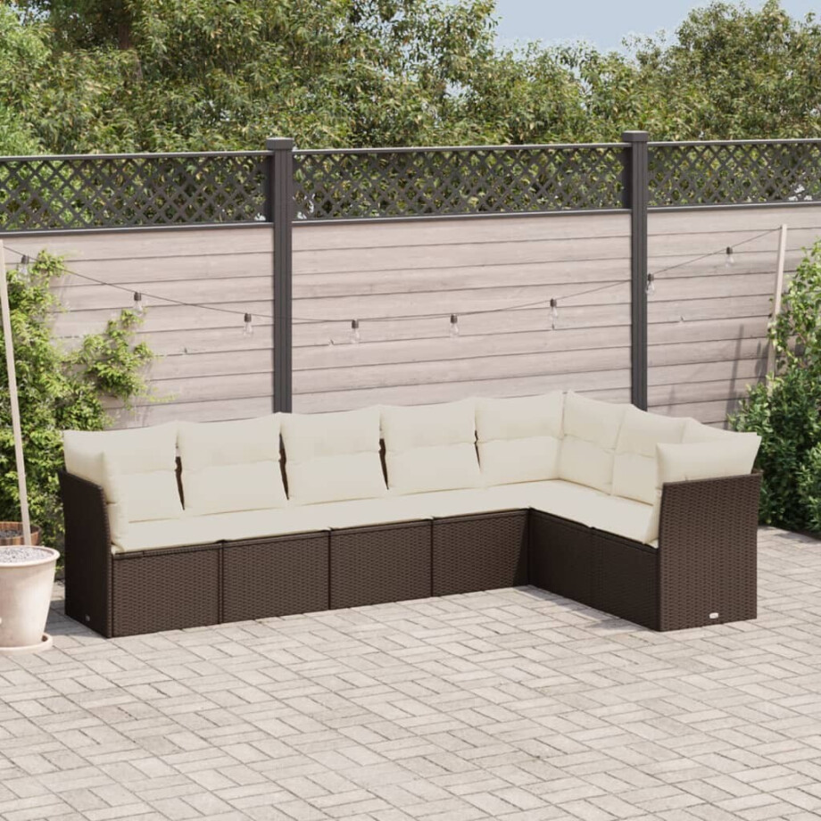 vidaXL 7-delige Loungeset met kussens poly rattan bruin afbeelding 1