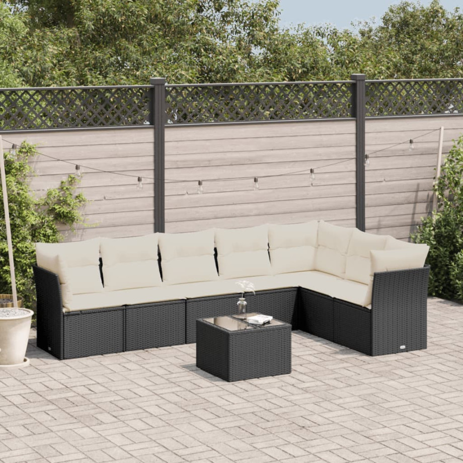 vidaXL 8-delige Loungeset met kussens poly rattan zwart afbeelding 1