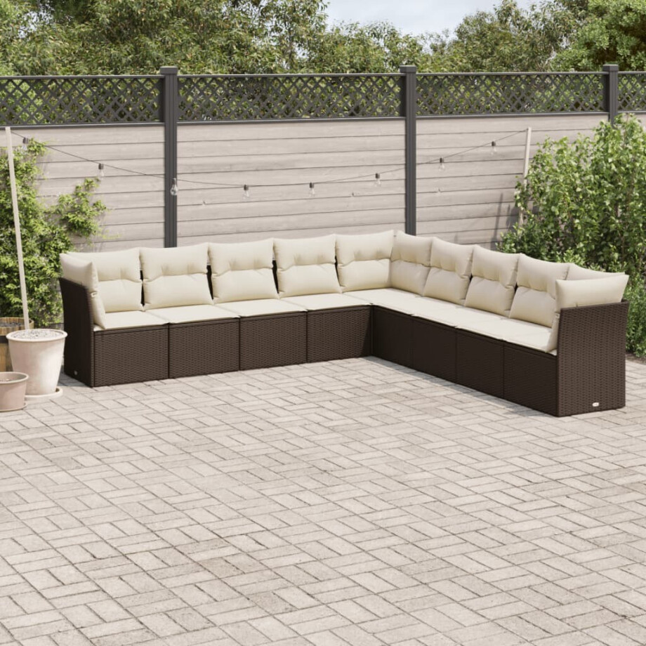 vidaXL 9-delige Loungeset met kussens poly rattan bruin afbeelding 1