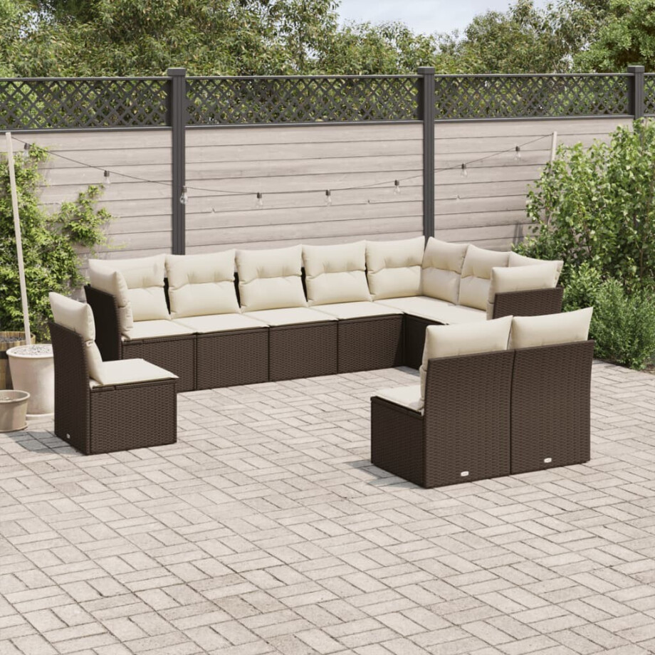 vidaXL 10-delige Loungeset met kussens poly rattan bruin vidaXL 10-delige Loungeset met kussens poly rattan bruin afbeelding 1