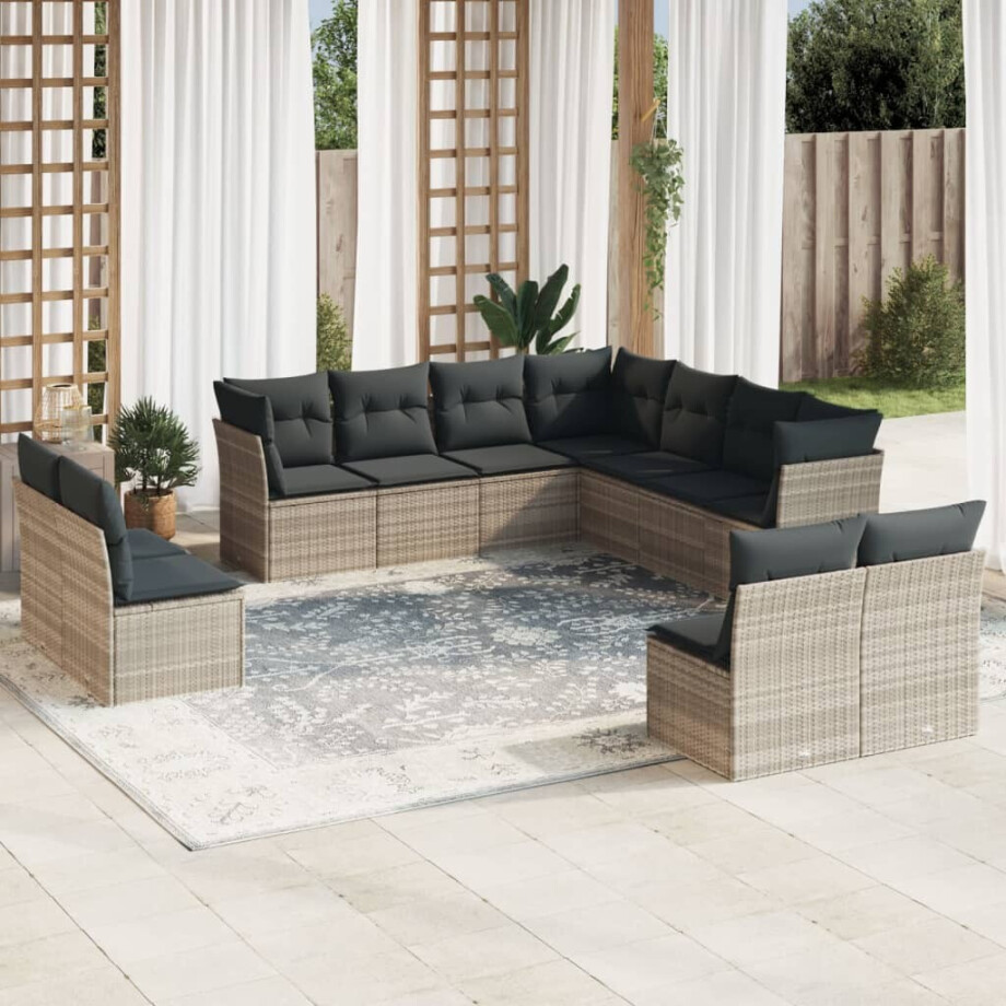 vidaXL 11-delige Loungeset met kussens poly rattan lichtgrijs vidaXL 11-delige Loungeset met kussens poly rattan lichtgrijs afbeelding 1