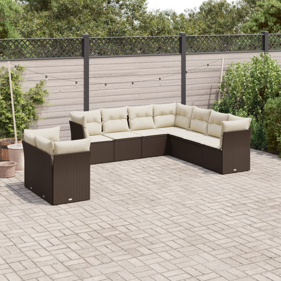 vidaXL 9-delige Loungeset met kussens poly rattan bruin afbeelding 1