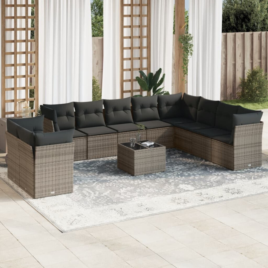 vidaXL 11-delige Loungeset met kussens poly rattan grijs vidaXL 11-delige Loungeset met kussens poly rattan grijs afbeelding 1