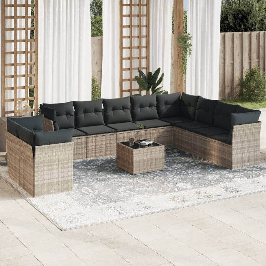 vidaXL 11-delige Loungeset met kussens poly rattan lichtgrijs vidaXL 11-delige Loungeset met kussens poly rattan lichtgrijs afbeelding 1