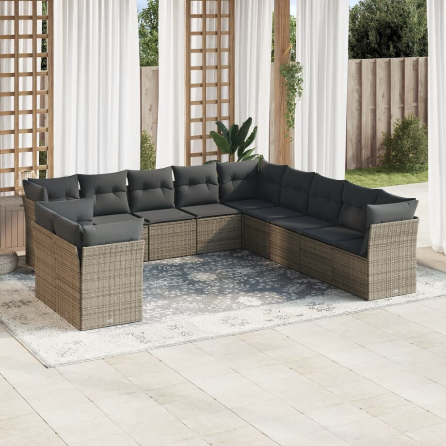vidaXL 11-delige Loungeset met kussens poly rattan grijs vidaXL 11-delige Loungeset met kussens poly rattan grijs afbeelding 1