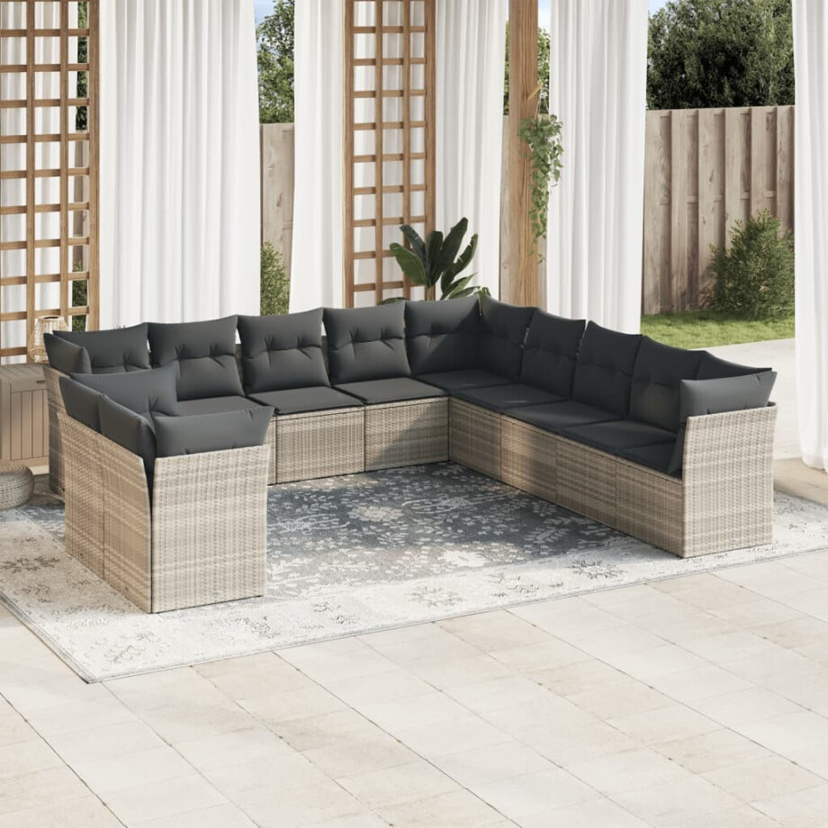 vidaXL 11-delige Loungeset met kussens poly rattan lichtgrijs vidaXL 11-delige Loungeset met kussens poly rattan lichtgrijs afbeelding 1